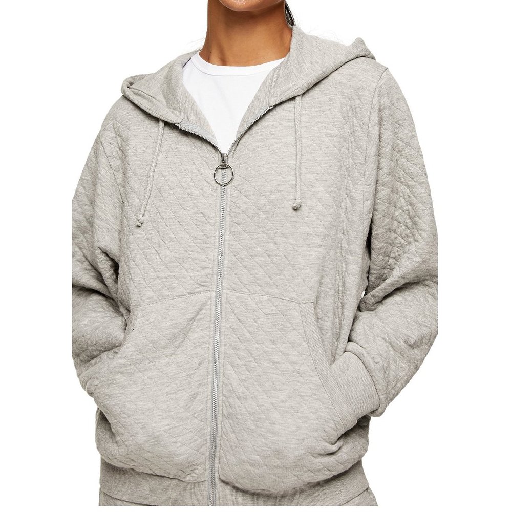 NWT Women's Topshop Quilted Full Zip Hoodie, Size X-Small Color, Grey G144